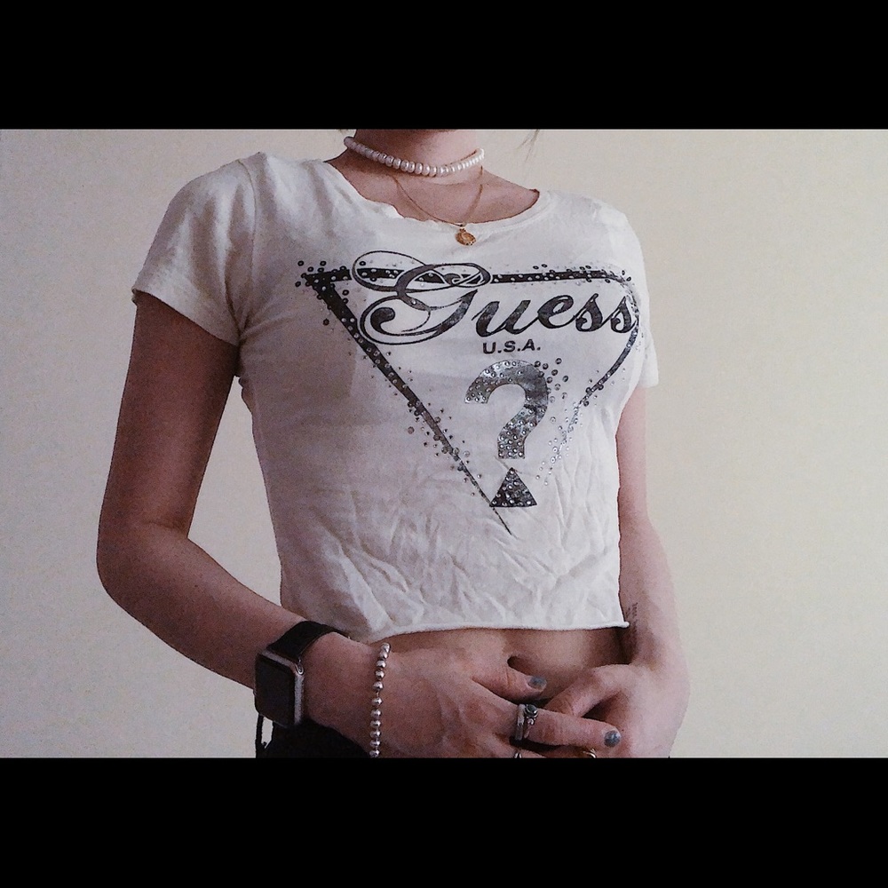 White GUESS Cropped Shirt